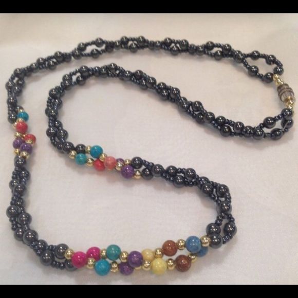 Vintage Jewelry - Vintage Double Strand Hematite And Bead Necklace